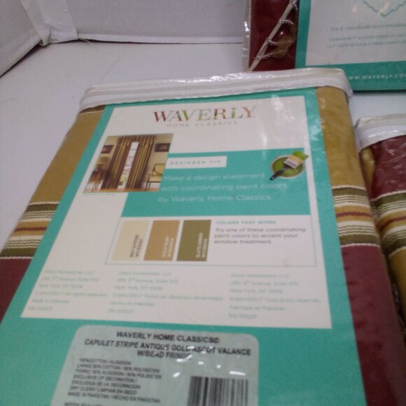 Waverly Home Classics Beaded Ascot Valance 52" x 20" Lot of 3 Gold Red Fringe - Picture 9 of 11